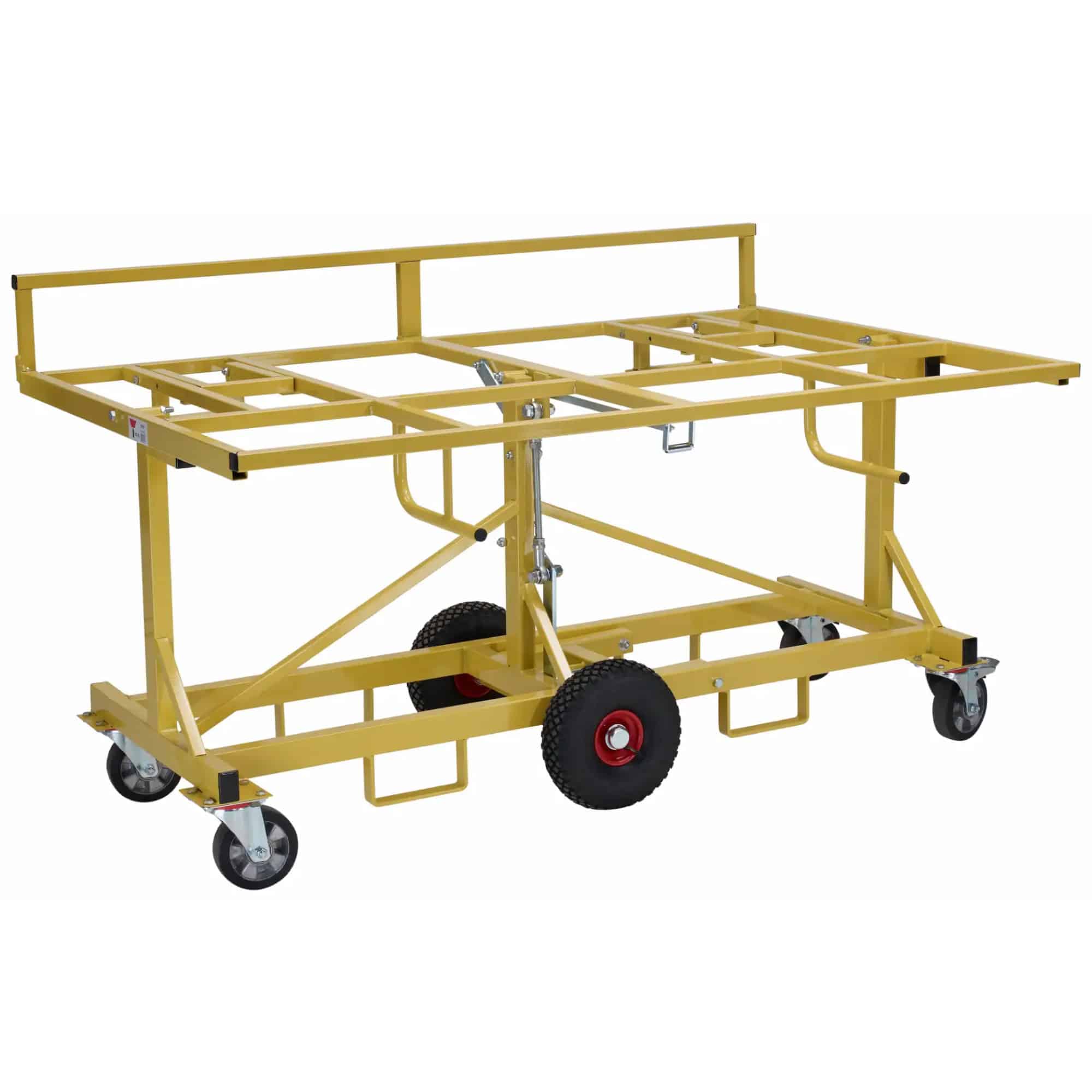 Platenwagen PBT 500L kantelbare gele stalen transportwagen voor platen en panelen met 500 kg draagvermogen.